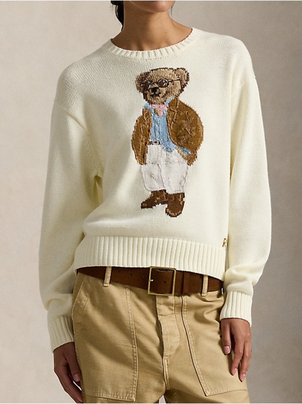 Ralph Lauren Polo Bear Cotton Crewneck Sweater in Parchment Cream